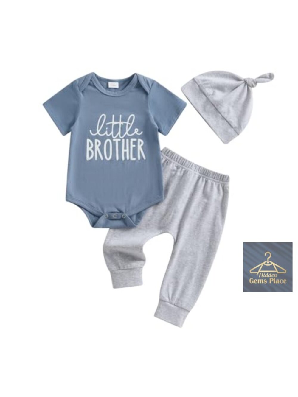 Newborn Baby Boy Coming Home Outfit Cotton Romper Pants Set with Hat 0-3M